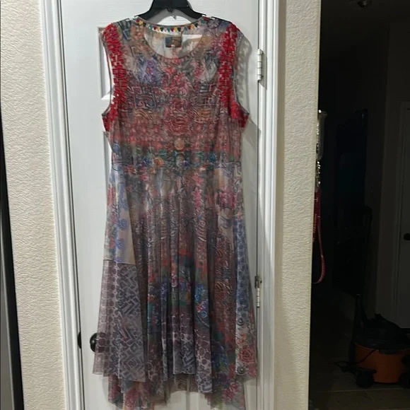 Johnny Was Colorful Embroidered Mesh Sleeveless Dress NO SLIP INCLUDED SZ XL - Picture 4 of 5